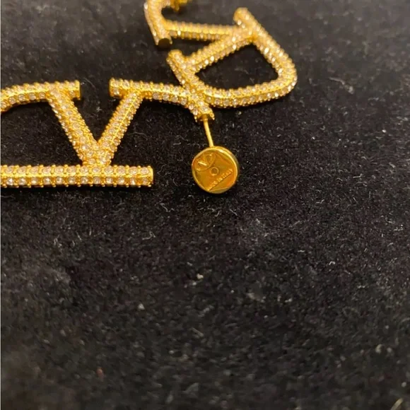 VALENTINO CRYSTAL LARGE LOGO EARRINGS